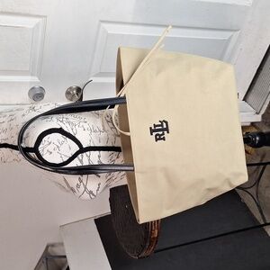 Ralph Lauren Beige Canvas Tote with Black Handles and RLL Logo